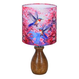 Wooden <b>Table</b> <b>Lamp</b> Printed Fabric Lampshade <b>Portable</b> Decorative Bedside Light for Living Room Bedroom - Product Image 1