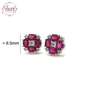 Pendientes de Diamantes con Corte Ovalado y Rubíes Naturales en Oro Blanco Sólido de 18K para Mujer, Marca Sheri Jewels - Regalo de Aniversario para Ella - Product Image 2