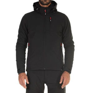 Veste softshell noire pour homme avec capuche, fermeture éclair, poches résistantes à l'eau, vêtements d'extérieur pour l'hiver, coupe classique - Product Image 1