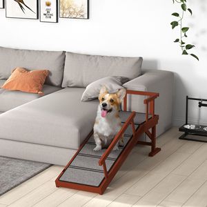 Rampa per Cani in Legno Marrone da 49 Pollici con Superficie Antiscivolo e Ringhiere Rimovibili, Cucce e Mobili per Animali Domestici - Product Image 2