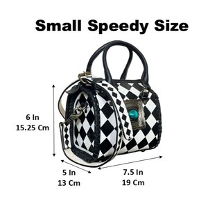 March Expo Checkered Pattern Genuine Cowhide Leather Speedy <b>Bag</b> with Turquoise Concho Personalised <b>Small</b> Shoulder <b>Bag</b> for Unisex - Product Image 2