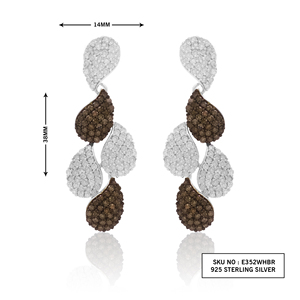 2.71 Cttw Round Cut White & Brown Natural Diamond Teardrop <b>Dangle</b> <b>Earrings</b> for Womens 925 Sterling <b>Silver</b>, G-H Color - Product Image 2