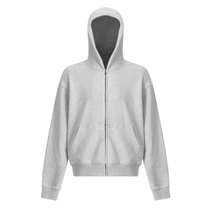Sweat à capuche pour homme 100% Coton respirant, coupe oversize, avec logo personnalisé brodé, fermeture éclair intégrale, design masque de ski, épaules tombantes, vente en gros - Product Image 4