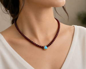 Women's Garnet <b>Beaded</b> <b>Necklace</b> with Turquoise Water Drop Pendant Classic Everyday Wear Jewelry - Product Image 1