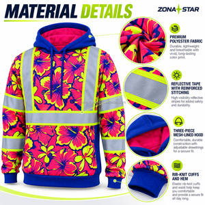 Maßgefertigter Zona Star Unisex Hochsichtbarer Reflektierender Hoodie Polyester Sublimationsdruck Blumenmuster Arbeitskleidung Sweatshirt Kapuzenpullover 2027 - Product Image 2