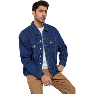 Chaqueta de mezclilla azul oscuro para hombre, corte regular, cuello vuelto, abotonada, informal. - Product Image 3