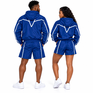 ชุดวอร์มแบบ unisex มีฮู้ด ซิป แจ็คเก็ตสปอร์ต กางเกงขาสั้น แห้งเร็ว เหมาะสำหรับฤดูใบไม้ผลิ น้ำหนักเบา ผลิตจากโพลีเอสเตอร์ - Product Image 3