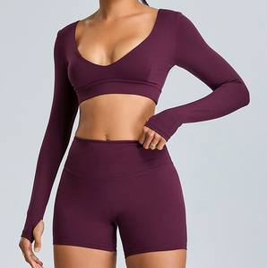 Conjunto de yoga transpirable, sólido, de 2 piezas, ropa deportiva para mujer, conjunto de yoga deportivo sin costuras para gimnasio y entrenamiento. - Product Image 1