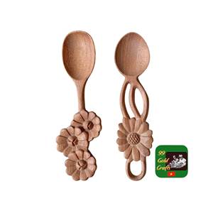 Juego de cucharas de madera natural con forma de hoja, talladas a mano, con mango en espiral, cucharas decorativas de madera para miel, café, agitador, artesanal - Product Image 2