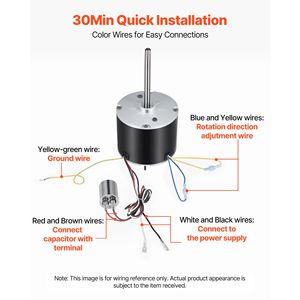 Condensateur de moteur de ventilateur de condenseur 1/3HP 1075RPM 208-230V compatible GE Genteq K55HXGDD 81195 5KCP39GGY209AS Fasco Pièces pour systèmes CVC - Product Image 5