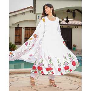 Ensemble de costume en mousseline de soie peint à la main Aishwarya taille XS, couleur blanche - Product Image 5