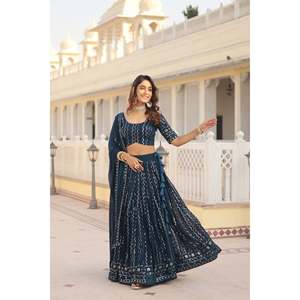 Ropa de fiesta Trabajo bordado e hilo Trabajo bordado Lehenga Choli con Dupatta. KA-5031- - Product Image 3