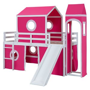 Twin Size Loft Bed with <b>Pink</b> <b>Slide</b> Tent Tower Kids' Beds with Unique Features (OLD SKU WF532001AAH) - Product Image 4