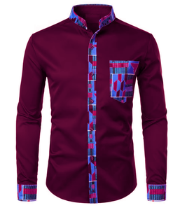 Camisa de vestir para hombre con estampado africano Kente personalizado, manga larga, cuello alto, informal, con botones, estilo Dashiki, prenda exterior. - Product Image 1