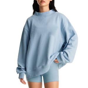 Wholesale Custom Made 100% Cotton Oversized Women's Mock Neck <b>Long</b> <b>Sweatshirts</b> Drop Shoulder Hip Hop Style Women Street Fashion - Product Image 5