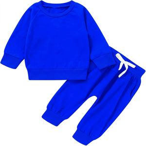 Survêtement en coton noir pour bébés garçons, col rond, manches longues, couleur unie, tenue décontractée d'automne, pantalon de jogging à taille élastique, longueur complète - Product Image 3