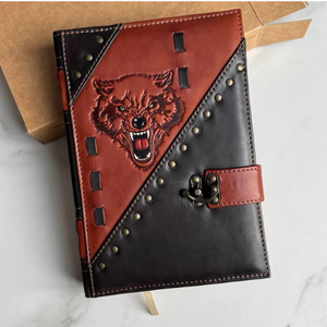 Diario de cuero con relieve de lobo hecho a mano, cuaderno A5 recargable, diario de cuero genuino rústico, papel de máquina, regalo para hombre - Product Image 6