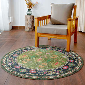 Tapis rond floral d'extérieur, tapis d'intérieur, motif vintage, tapis de sol pour patio, balcon, salon - Product Image 2