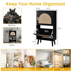 FCH 2 Dump Buckets High Feet Rattan Shoe Cabinet 54*24*98cm Black Frame with Particle Board & Plastic Rattan Original W Product - Product Image 4