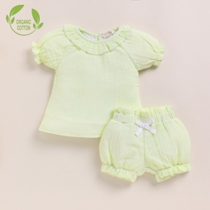 Organic Pistachio Muslin Frill Top <b>Set</b> Premium Quality <b>Baby</b> Clothing Cream-colored Premium Organic Muslin Frill Top <b>Set</b> - Product Image 1