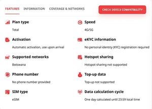Carte SIM mobile rapide avec plan de données 4G/5G de 3 Go/5 Go pour 30 jours, qualité export, Botswana, avec activation instantanée par QR - Product Image 2