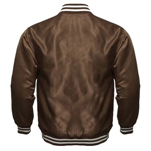 Veste universitaire marron pour homme, couleur unie, polyester, col montant, décontractée, pour l'automne, coupe classique, fermeture boutonnée, rayures sur les manches - Product Image 2