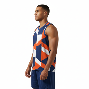 Maillot de basketball personnalisé pour homme, coupe athlétique, sans manches, en maille respirante, confortable, idéal pour l'été – Façade - Product Image 2