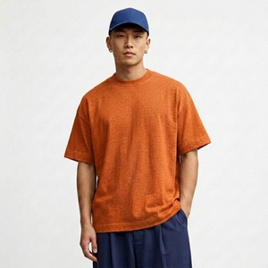 Camiseta de algodón con relieve personalizada estilo streetwear, oversize con hombros caídos, para hombre, vintage, con lavado ácido, de tela gruesa. - Product Image 1