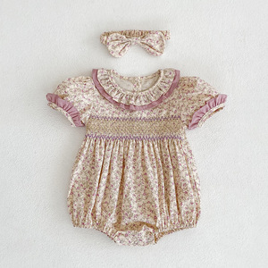 Trajes de Verano con Volantes y Cuello de Flores para Bebés, Mono de Manga Corta con Estampado de Burbujas para Niñas, Estilo Hermana - Product Image 1