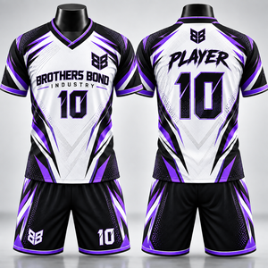 <b>Mens</b> White for Black Soccer Uniform Set <b>Short</b> Sleeve Football Jersey <b>Shorts</b> Printed Geometric Slash <b>Pattern</b> Match Club Kit - Product Image 1