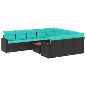 Juego de Sofás de Patio de 11 Piezas en Poliratán Negro con Cojines, Muebles Elegantes para Exteriores - Product Image 2