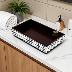 Plateau Minimaliste en Résine Osseuse avec Incrustations – Organisateur Élégant pour Coiffeuse, Support de Comptoir de Salle de Bain pour Parfums, Serviettes, Décoration de Spa - Product Image 2