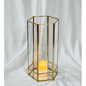 Classic Decorative Metal <b>Lantern</b> Set with Ribbed Glass Panels Gold EPL <b>Lanterns</b> for home & garden decor dinning Christmas Decor - Product Image 2