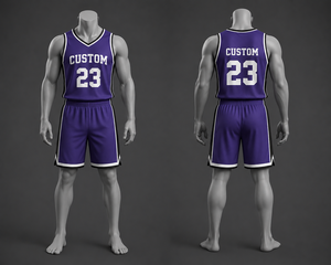 Uniforme de Baloncesto Personalizado, Conjunto de Camiseta y Pantalones Cortos Morados y Negros, Ropa Deportiva Profesional Transpirable para Equipos, Kit Personalizado para Partidos - Product Image 1