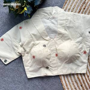 Chemise élégante en coton Khadi avec motif floral-arbre-animal brodé multi-fils, col halter, mode féminine - Product Image 5