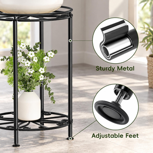 Support à plantes en métal noir à 2 niveaux, porte-pot de fleurs, étagère, intérieur, extérieur, jardin, balcon, patio, décoration de la maison, présentoir - Product Image 5