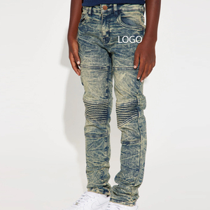 Pantalon en jean stretch pour garçons, style streetwear décontracté, avec poches latérales et fermeture boutonnée, design élégant, prix abordable 2026 - Product Image 1