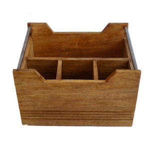 Organisateur de cuisine rustique en bois, porte-couverts portable, boîte de rangement à compartiments, porte-ustensiles pour table à manger - Product Image 4