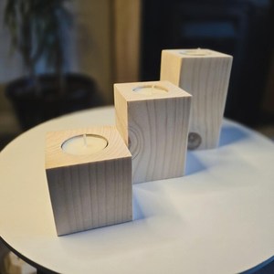 Ensemble de porte-bougies carrés en bois, décoration rustique pour la maison, support pour bougies en bois naturel, centre de table - Product Image 4