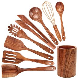 Ensemble d'ustensiles de cuisine en bois d'acacia naturel de haute qualité, 1 pièce, compatible avec les ustensiles antiadhésifs, spatules et cuillères en bois pour la cuisson - Product Image 5