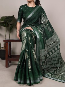 Magnifique sari indien à imprimé floral, texture riche avec des broderies Zari, pour les fêtes et les mariages, tenue élégante pour femmes. - Product Image 3