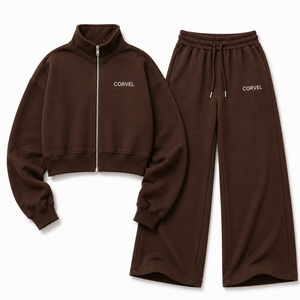 Bulk Hoodies Chocolate <b>Brown</b> Stand Collar Cropped Zip Women Jacket Tracksuit Wide Leg <b>Jogger</b> Set Custom GSM Heavy Cotton Fleece - Product Image 4