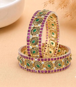 22K Yellow Oxidised Gold Plated CZ Bangle <b>Red</b> Green White Wedding Channel Setting Indian Bridal Kada Bollywood Jewelry - Product Image 1
