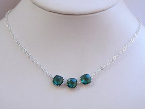 Green Sapphire Necklace Green Glass Necklace Teal Jewelry Sterling Silver Wedding Bridesmaid Necklace Gift - Product Image 3