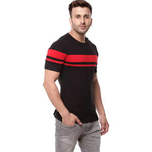 Mens Black Coral <b>Red</b> Chest <b>Striped</b> Shoulder Button Crew Neck Short Sleeve Cotton Casual Summer Fashion <b>Top</b> Custom Logo OEM ODM - Product Image 5