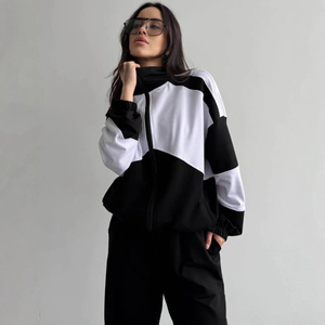 Conjunto de 2 piezas estilo urbano para mujer: cárdigan con cremallera y manga larga y pantalones deportivos con cinturón |   Conjunto Deportivo Informal de Corte Holgado - Product Image 5