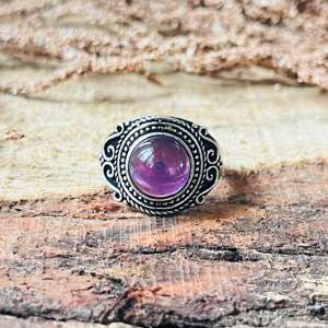 Amethyst Boho Tribal <b>Statement</b> <b>Ring</b> for Women Oxidized Silver 18K Gold Plated Brass Gemstone Jewelry Geometric Design Third - Product Image 6