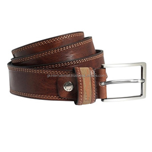 Ceinture pour homme Couche supérieure en cuir de vachette naturel double couture ceinture décontractée en cuir fantaisie pour homme - Product Image 3