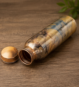 Traditional Indian Art Bottle Decorative Floral Pattern Copper Flask for Home Office Travel Gym Yoga Meditation Healthy Life - Product Image 3