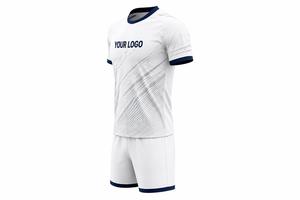 Ensemble de maillots de football unisexe blanc et marine, impression sublimée, évacuation de l'humidité, respirant, coupe athlétique, manches courtes, col en V, logo personnalisé - Product Image 6